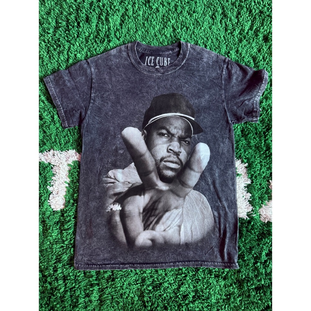 Ice Cube Graphic T-Shirt Mens Small Acid Wash Charcoal Grey Hip Hop Rap Tee 2021